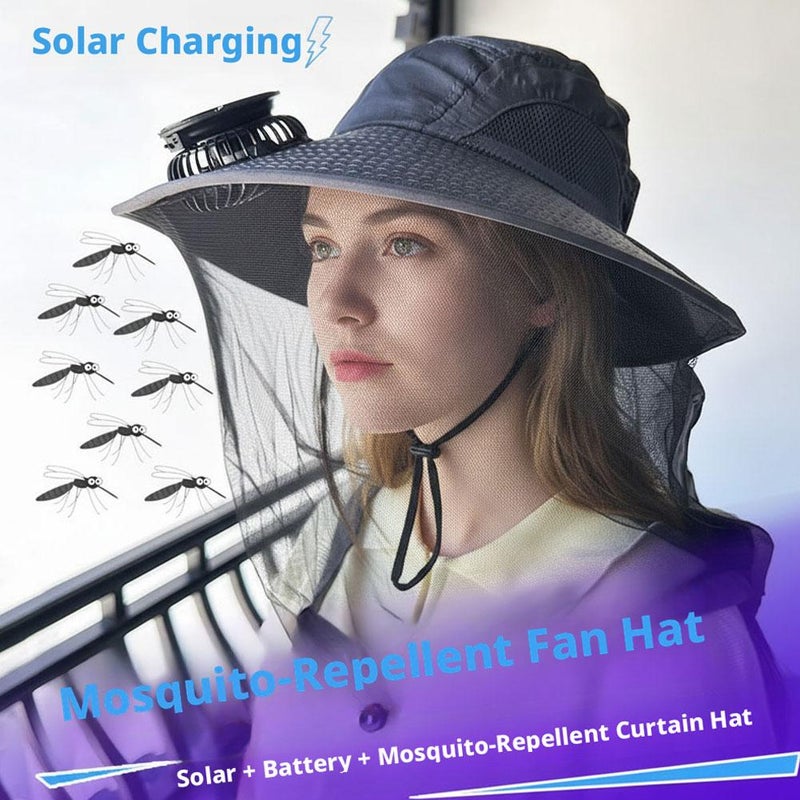 New solar-powered fan hat, mosquito repellent hat, men's fishing hat, sun protection hat, mesh face mask, insect repellent and beekeeping hat. - Image 2