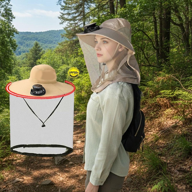 New solar-powered fan hat, mosquito repellent hat, men's fishing hat, sun protection hat, mesh face mask, insect repellent and beekeeping hat. - Image 3
