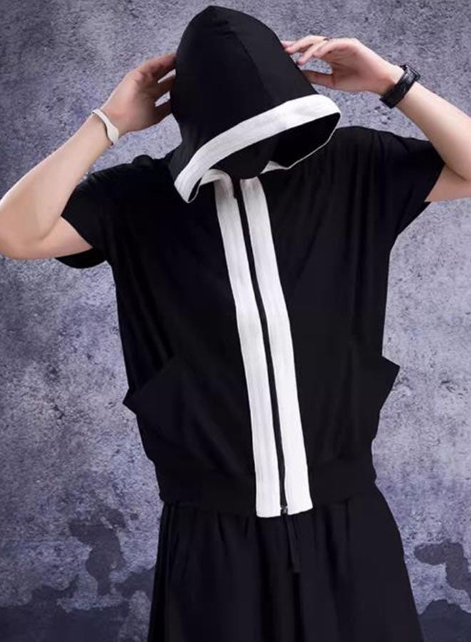 Men's loose short-sleeved hooded cardigan T-shirt  - Image 4