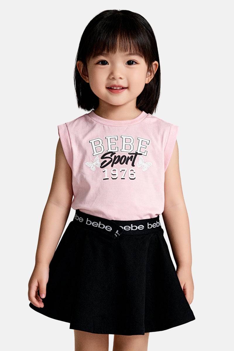 bebe Kids Girl 2 Pcs Brand Logo Training T-Shirt And Skort Set, Multicolor - Image 1