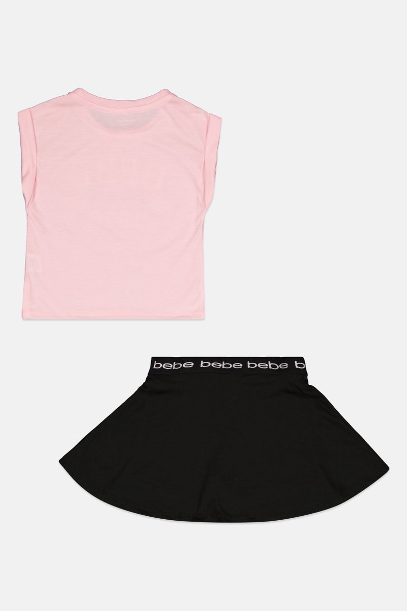 bebe Kids Girl 2 Pcs Brand Logo Training T-Shirt And Skort Set, Multicolor - Image 3