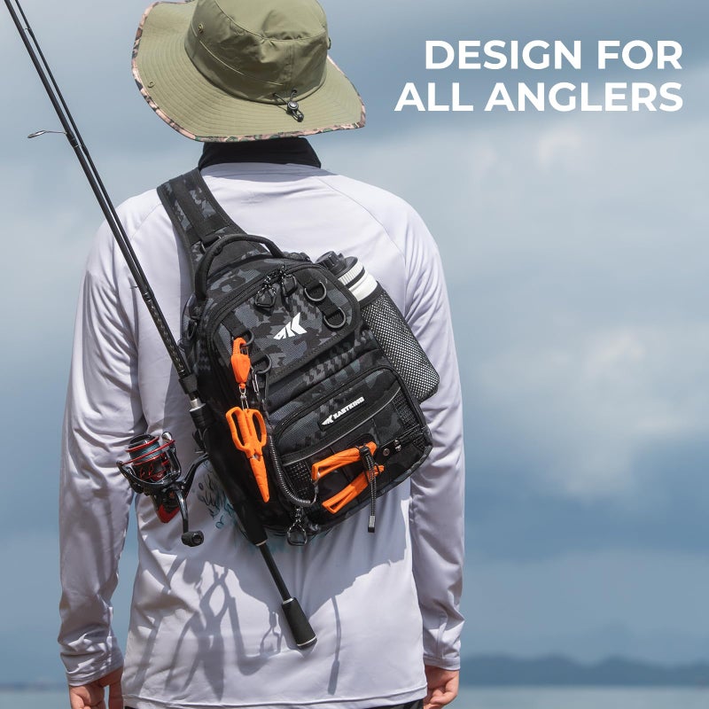KastKing BaitSpace Standard Fishing Tackle Sling Bag, Water-resistant Sling Pack for Bank, Wader & Boat Fishing, Rod & Beverage Holder, Adjustable Straps, Durable 420D Nylon Fabric - Image 2