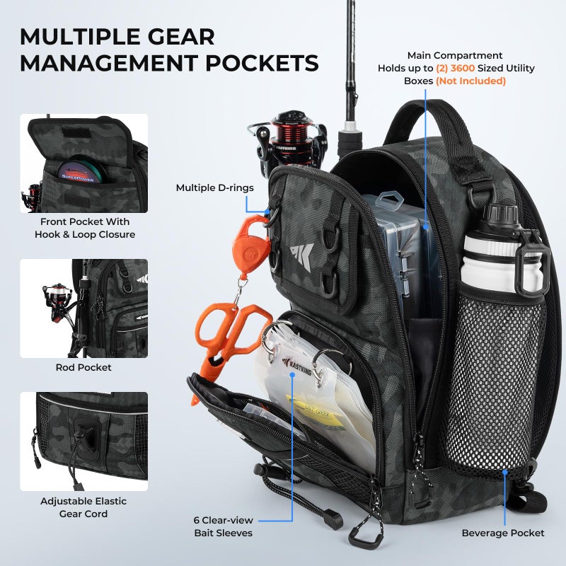 KastKing BaitSpace Standard Fishing Tackle Sling Bag, Water-resistant Sling Pack for Bank, Wader & Boat Fishing, Rod & Beverage Holder, Adjustable Straps, Durable 420D Nylon Fabric - Image 3