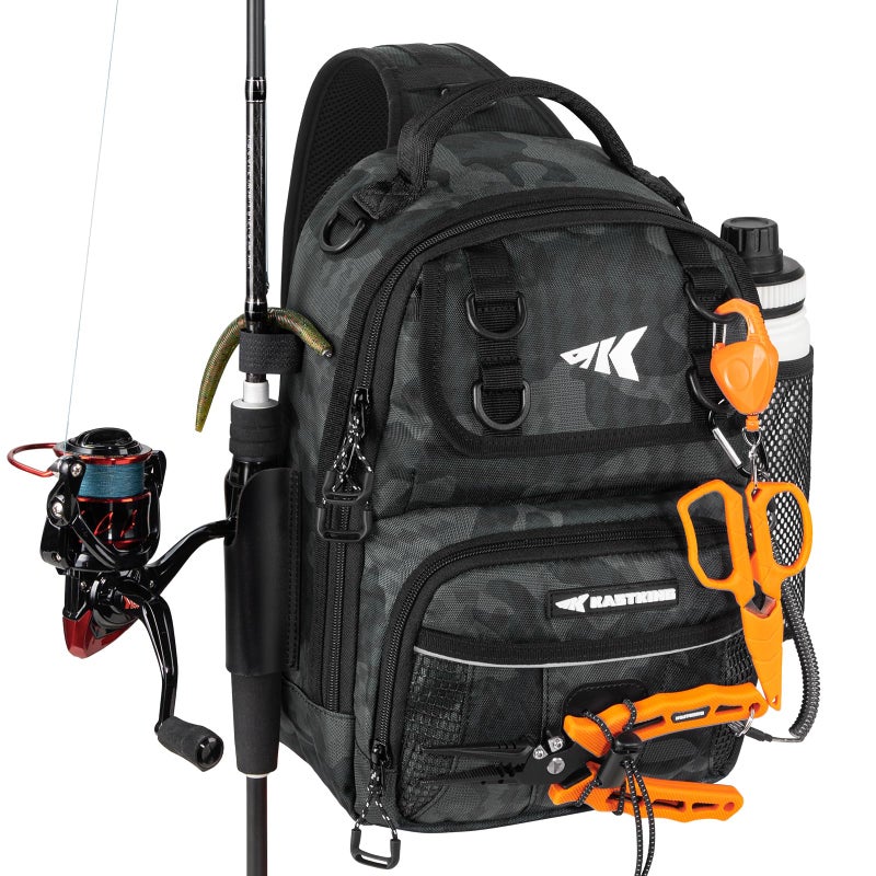 KastKing BaitSpace Standard Fishing Tackle Sling Bag, Water-resistant Sling Pack for Bank, Wader & Boat Fishing, Rod & Beverage Holder, Adjustable Straps, Durable 420D Nylon Fabric - Image 1