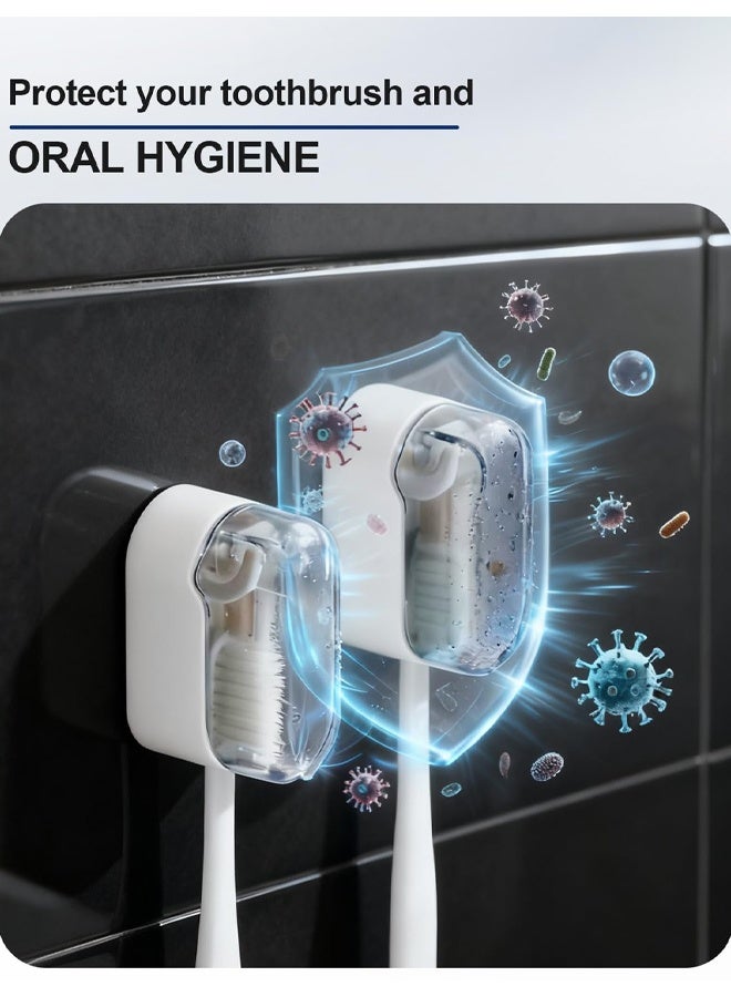 3 Pack Toothbrush Holder With Auto-Close Cover – Waterproof, Dust-Proof Tooth Brush Hanger Rack For Electric Toothbrushes, No Drill Wall-Mounted Toothbrushes Organizer - Image 3