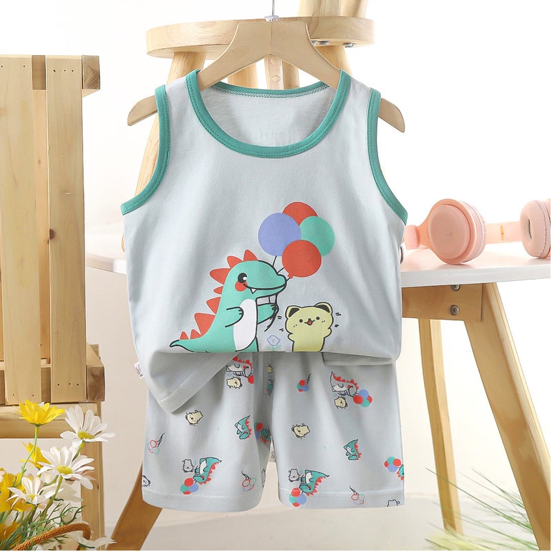 Kids Cotton Vest Set Summer 2024 E23-Dinosaur Bear 