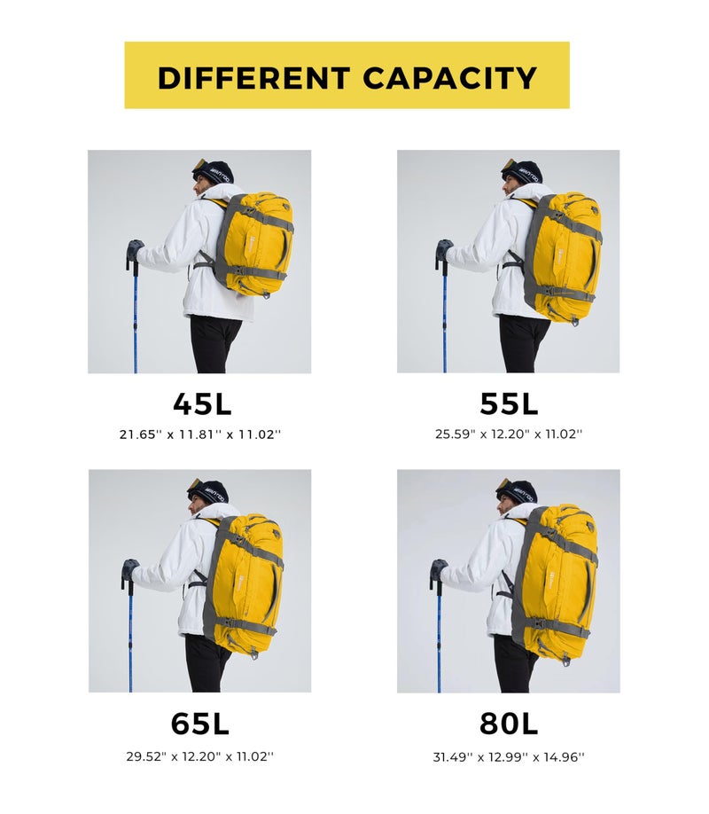 ubon حقيبة دفل ثقيلة الوزن من أوبون مع أحزمة ظهر قابلة للتحويل (صفراء، 65 لتر) - Image 2
