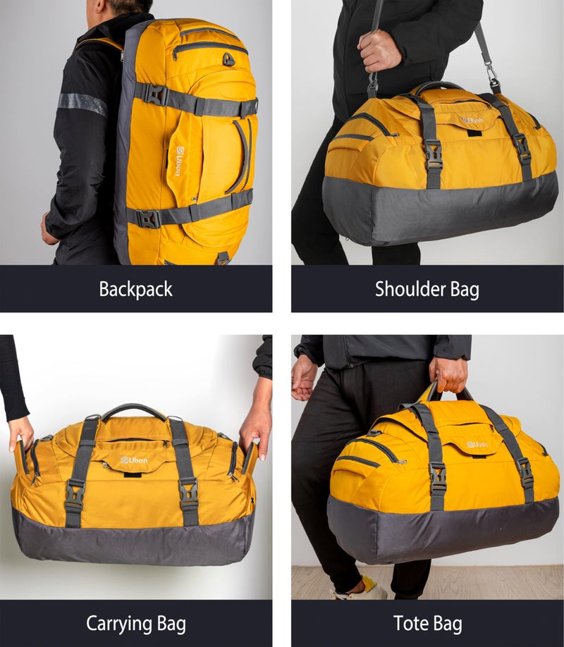 ubon حقيبة دفل ثقيلة الوزن من أوبون مع أحزمة ظهر قابلة للتحويل (صفراء، 65 لتر) - Image 4