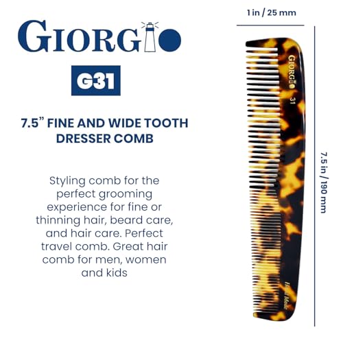 Giorgio G31 Fine Tooth and Wide Tooth,Hair Comb - Hair Styling Comb for Men, Grooming Hair Combs for Women, Mens Beard Care Combs for Detangling and Styling - Handmade Saw-Cut and Hand Polished - Image 3