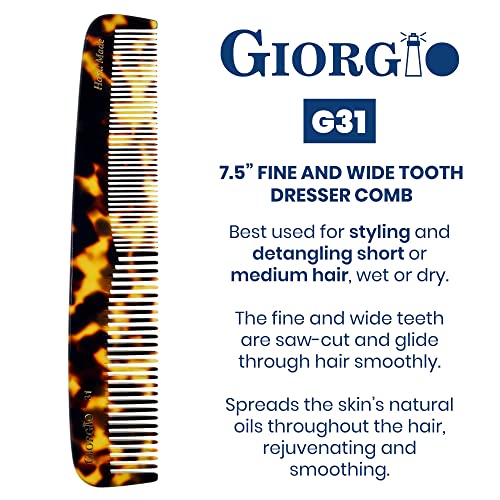 Giorgio G31 Fine Tooth and Wide Tooth,Hair Comb - Hair Styling Comb for Men, Grooming Hair Combs for Women, Mens Beard Care Combs for Detangling and Styling - Handmade Saw-Cut and Hand Polished - Image 2