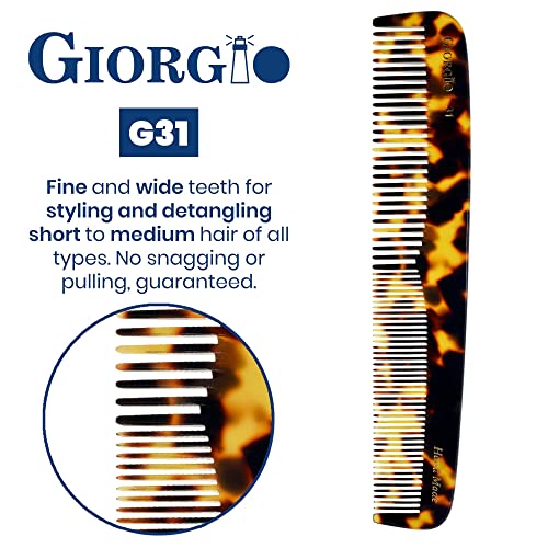 Giorgio G31 Fine Tooth and Wide Tooth,Hair Comb - Hair Styling Comb for Men, Grooming Hair Combs for Women, Mens Beard Care Combs for Detangling and Styling - Handmade Saw-Cut and Hand Polished - Image 4