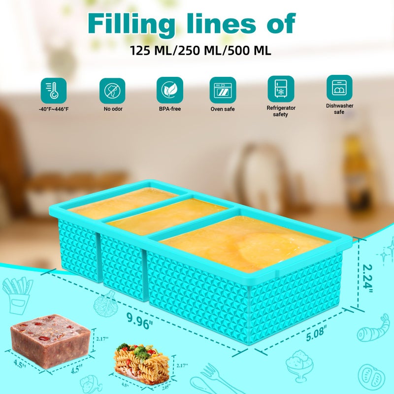 Aopigavi 3 Pack - Silicone Freezer Trays with Lid, 1-Cup & 2 Cup Freezer Molds, Silicone Food Storage Containers for Meal Prep, Freezing Soup Sauce, Broth Leftovers - Image 2