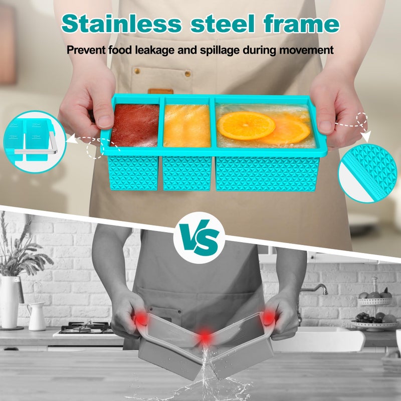 Aopigavi 3 Pack - Silicone Freezer Trays with Lid, 1-Cup & 2 Cup Freezer Molds, Silicone Food Storage Containers for Meal Prep, Freezing Soup Sauce, Broth Leftovers - Image 4