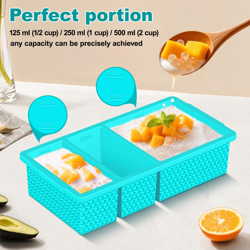 Aopigavi 3 Pack - Silicone Freezer Trays with Lid, 1-Cup & 2 Cup Freezer Molds, Silicone Food Storage Containers for Meal Prep, Freezing Soup Sauce, Broth Leftovers - Image 3