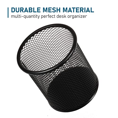 QYH Mesh Pen Cup Metal Pencil Holder for Desk 6 Packs Black Pen Organizer Office 3.54x3.93 Inch - Image 5