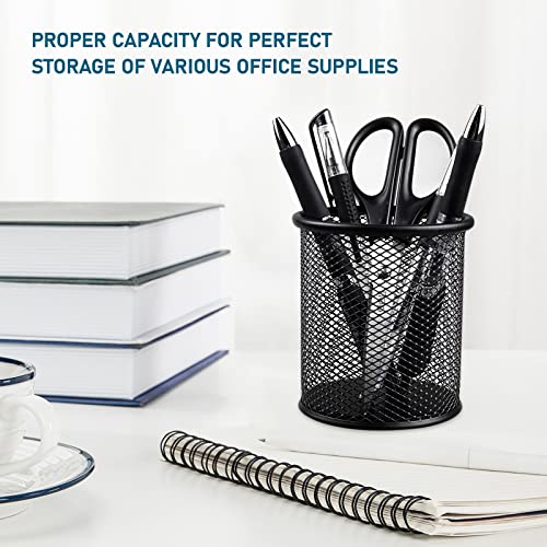 QYH Mesh Pen Cup Metal Pencil Holder for Desk 6 Packs Black Pen Organizer Office 3.54x3.93 Inch - Image 2