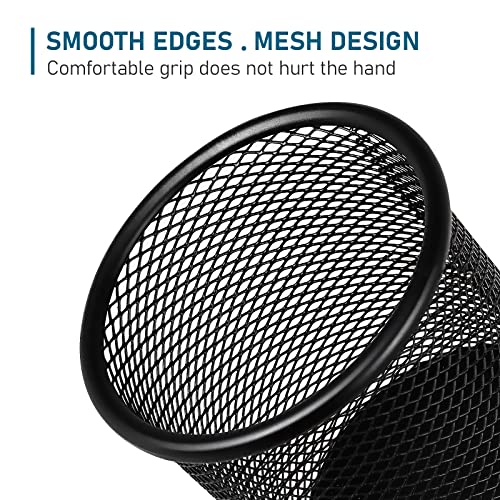 QYH Mesh Pen Cup Metal Pencil Holder for Desk 6 Packs Black Pen Organizer Office 3.54x3.93 Inch - Image 3