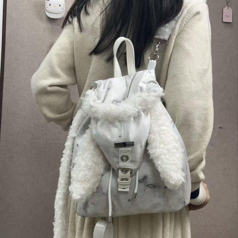 Cute Fluffy Rabbit Ears Backpack for Women, Large Capacity, 2025 Fall/Winter - Image 3