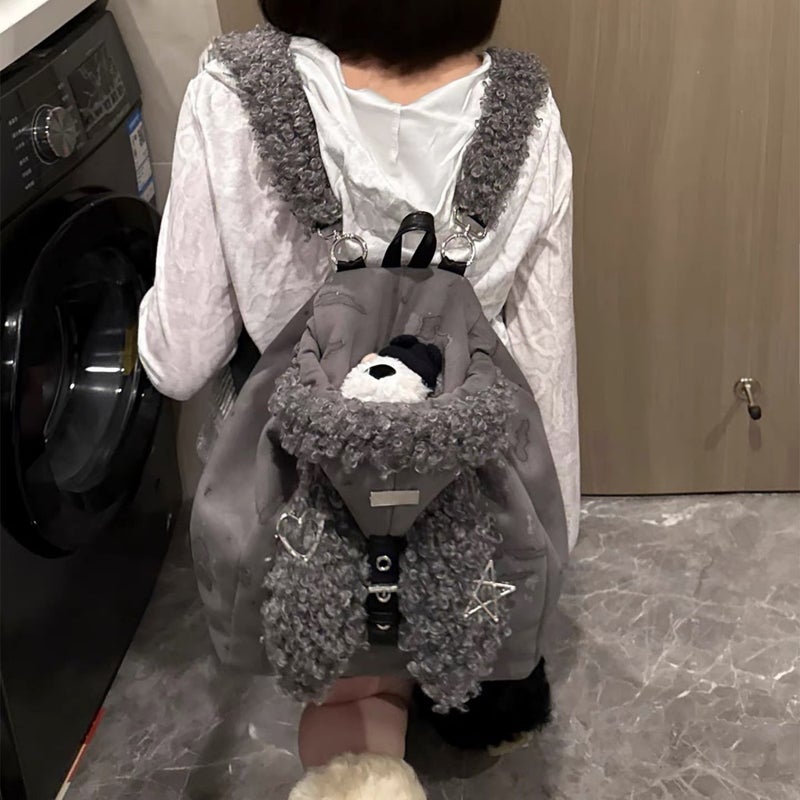 Cute Fluffy Rabbit Ears Backpack for Women, Large Capacity, 2025 Fall/Winter - Image 2
