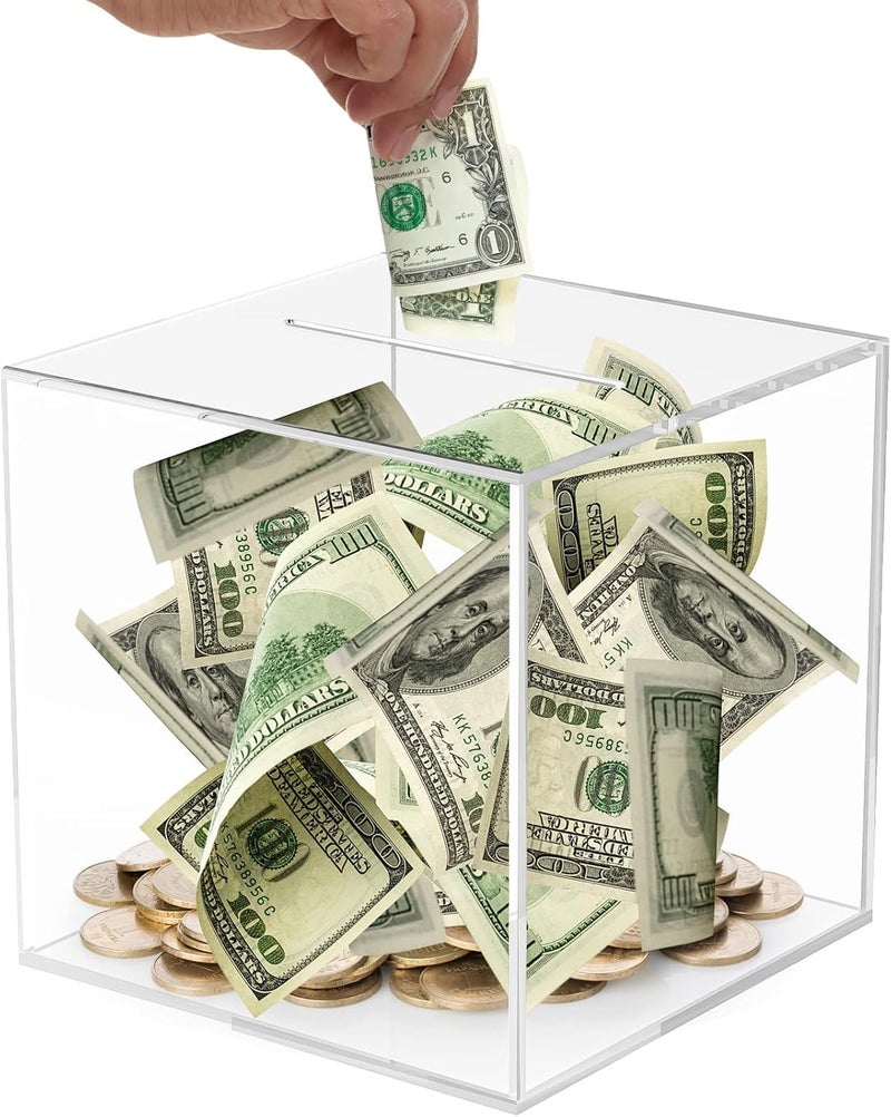 TPGP Toyvian Clear Acrylic Piggy Bank - Transparent Money Saving Container for Kids and Adults - Image 1