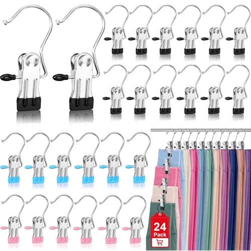 Besslly Boot Hangers Clips for Closet, Laundry Hooks Hanging Clips Clothes Pins Boot Holder Clips Space Saving Portable for Travel Tall Boots Socks Towel Jeans Hats (24, Multi) - Image 1