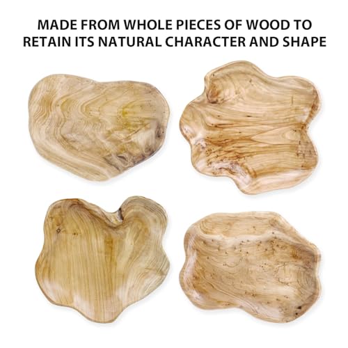 BTEOBFY Natural Wood Fruit Bowl 11-13 inch, Unique Handmade Wood Serving Platter, Wood Fruit Snack Dish for Sandwich Bread Serving, Appetizer Display, Vintage Ring Dish, Hand Carved Artworks - Image 4