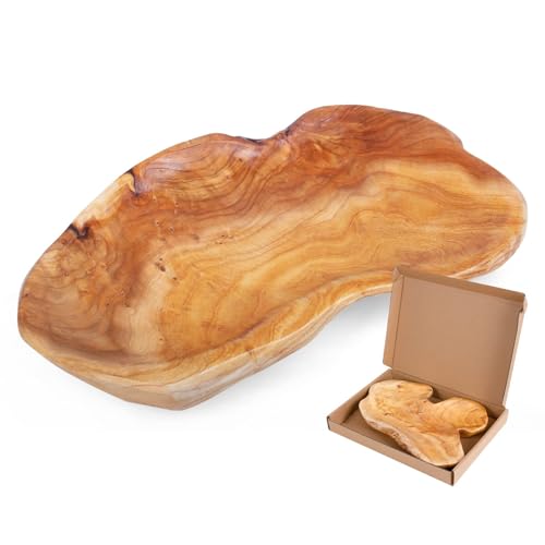 BTEOBFY Natural Wood Fruit Bowl 11-13 inch, Unique Handmade Wood Serving Platter, Wood Fruit Snack Dish for Sandwich Bread Serving, Appetizer Display, Vintage Ring Dish, Hand Carved Artworks - Image 1