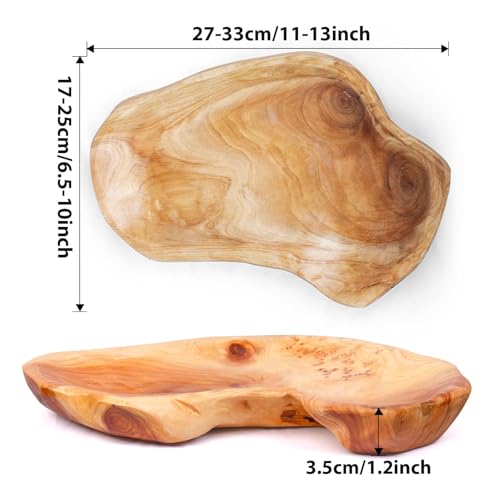 BTEOBFY Natural Wood Fruit Bowl 11-13 inch, Unique Handmade Wood Serving Platter, Wood Fruit Snack Dish for Sandwich Bread Serving, Appetizer Display, Vintage Ring Dish, Hand Carved Artworks - Image 2