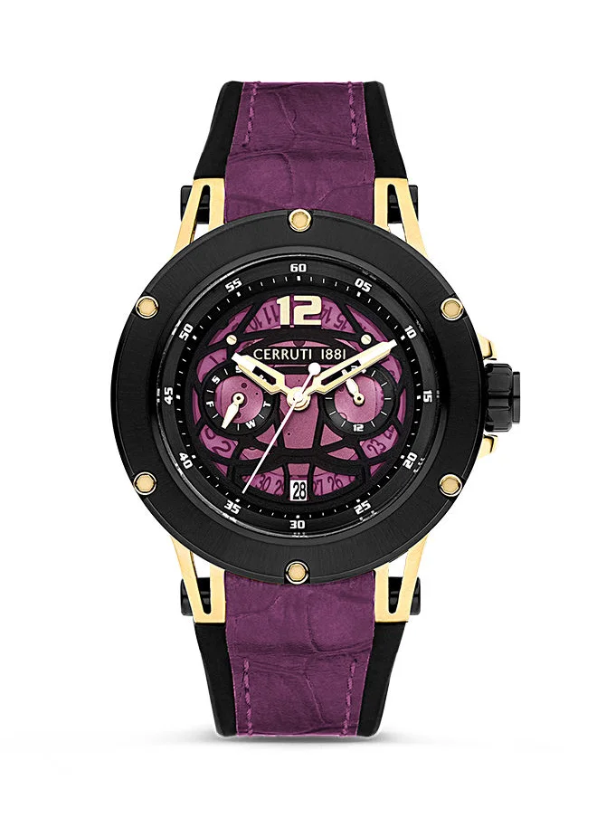 شيروتي 1881 Mens Round Shape Leather Band Analog Wrist Watch CIWGQ2224804 45 mm Purple