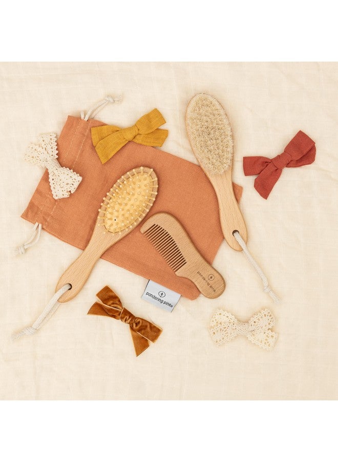 Pondering Pine Natural Baby Hair Brush Set Wooden Brushes And Comb With Boho Travel Bag For Girl Or Boy Soft Goat Hair Brush For Cradle Cap Bamboo Toddler Hair Brush Newborn Hairbrush For Scalp Grooming - Image 3