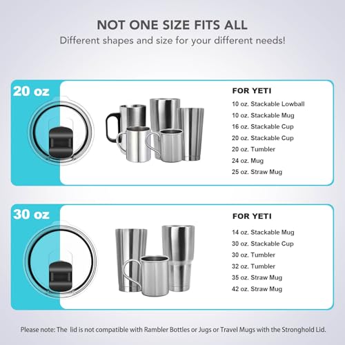 SOONSURE 20 oz Tumbler Lid, Replacement Lids Compatible for YETI 20 oz Tumbler, 10/24 oz Mug and 10 oz Lowball, Travel Spill Proof Cup Lids Covers with Magnetic Slider Switch, BPA Free - Image 3