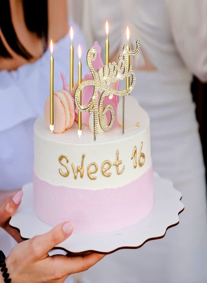 Tondiamo Sweet 16 Birthday Decorations Rhinestone Sweet 16 Cake Toppers 20 Pcs Metallic Happy Birthday Candles 16 Cake Decorations for Cupcake Decor(Gold White) - Image 4