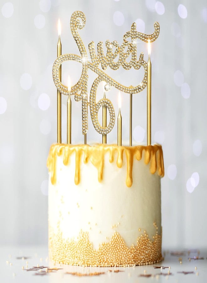 Tondiamo Sweet 16 Birthday Decorations Rhinestone Sweet 16 Cake Toppers 20 Pcs Metallic Happy Birthday Candles 16 Cake Decorations for Cupcake Decor(Gold White) - Image 3