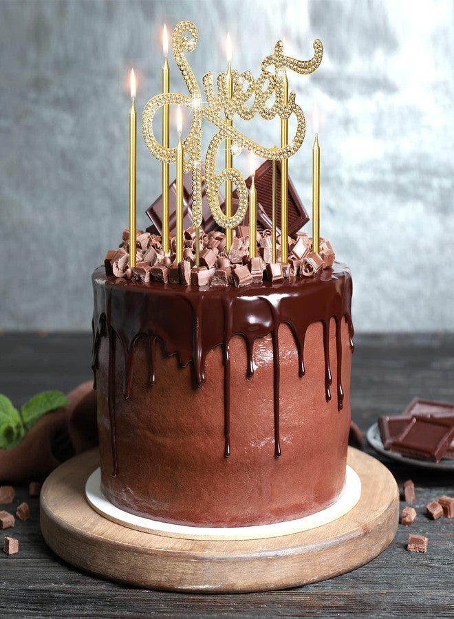 Tondiamo Sweet 16 Birthday Decorations Rhinestone Sweet 16 Cake Toppers 20 Pcs Metallic Happy Birthday Candles 16 Cake Decorations for Cupcake Decor(Gold White) - Image 5