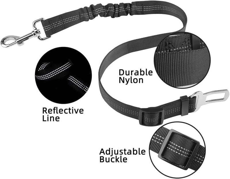 THE ONE Adjustable Elastic Dog Seat Belt for Cars - Durable Bungee Harness with 360° Swivel Attachment - Reflective and Easy to Use (Black) - Image 4