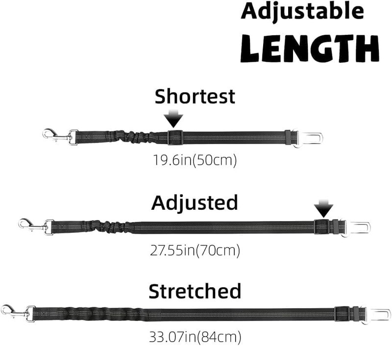 THE ONE Adjustable Elastic Dog Seat Belt for Cars - Durable Bungee Harness with 360° Swivel Attachment - Reflective and Easy to Use (Black) - Image 3