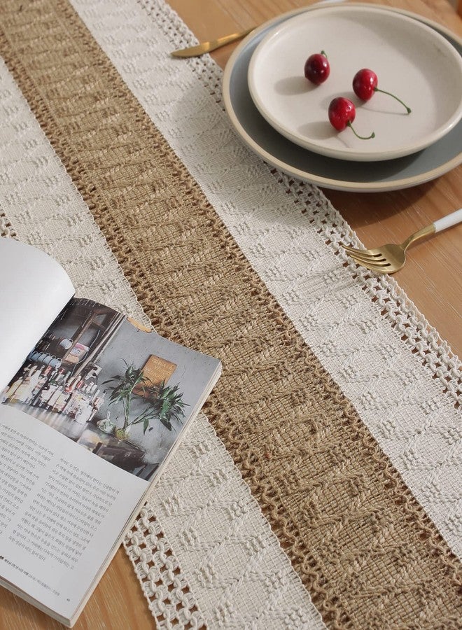 Jeloris Boho Burlap Macrame Table Runner, Farmhouse Style Cotton Linen Rustic Woven Table Runner with Tassels for Dining, Wedding, Bridal Shower, Bohemian (12x108 inch, Coffee Stripe) - Image 3