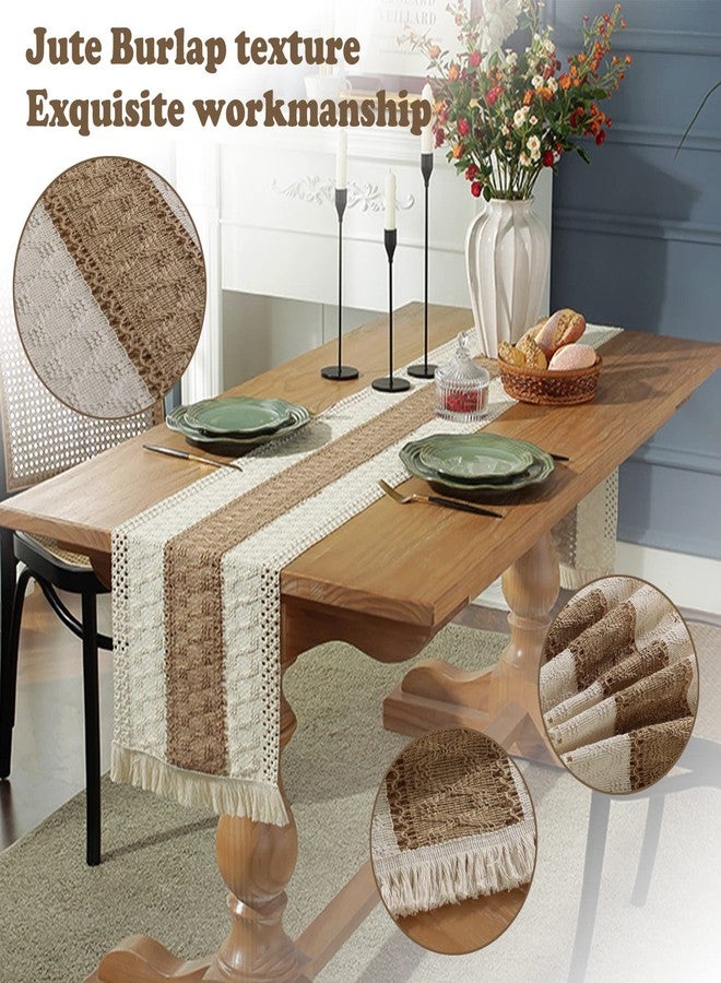 Jeloris Boho Burlap Macrame Table Runner, Farmhouse Style Cotton Linen Rustic Woven Table Runner with Tassels for Dining, Wedding, Bridal Shower, Bohemian (12x108 inch, Coffee Stripe) - Image 4