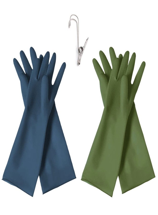 HOMSSEM Dishwashing Gloves - 2 Pairs Premium Rubber Gloves for Cleaning - Urban Green, Blue - Image 1