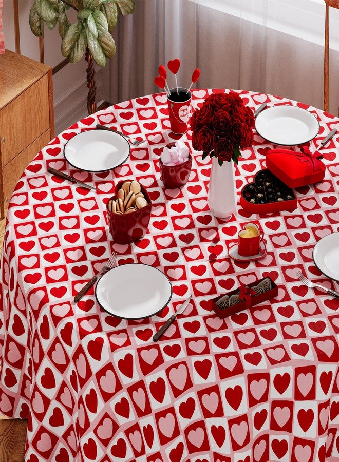 Siilues Round Valentines Tablecloth 70x70 Inch, Washable Red Pink Love Heart Valentines Day Tablecloth Round Waterproof Scalloped Edge Dining Table Cloth Sweet Home Party Decorations - Image 3