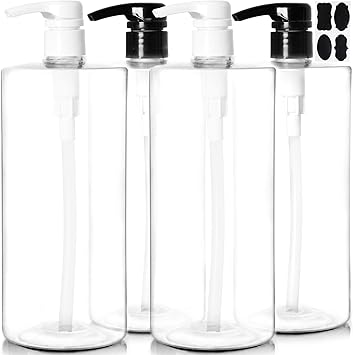 Youngever يوينغيفر 4 عبوات 1000 مل 1 لتر زجاجات شامبو فارغة مع مضخة بلاستيكية أسطوانية - Image 1