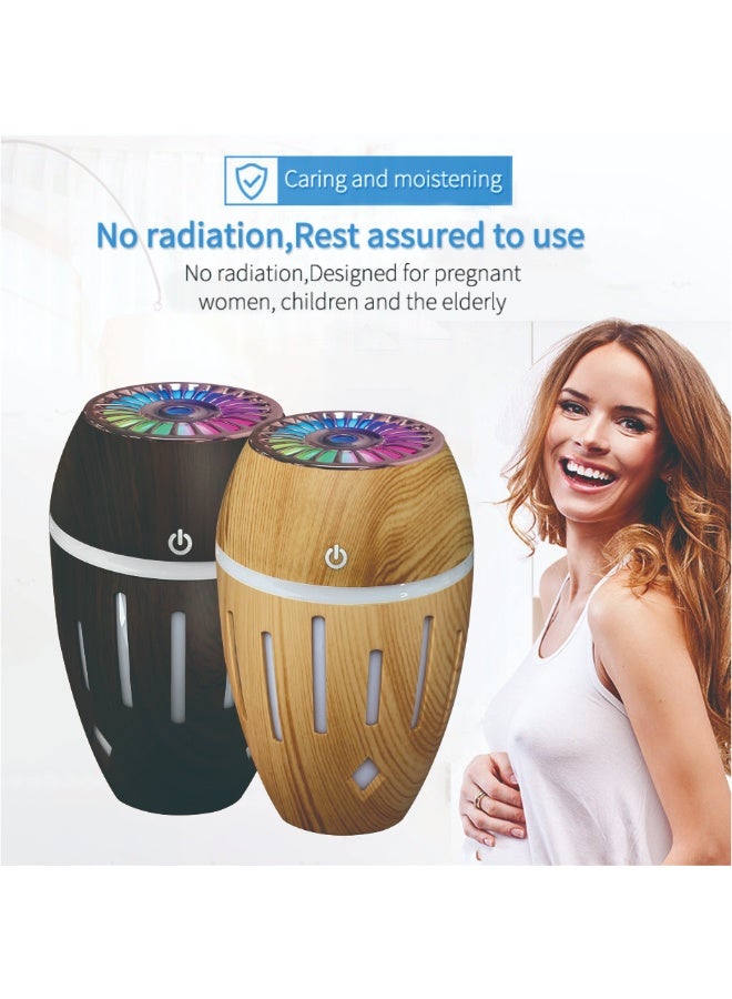 عام مرطب هواء عطري للسيارة، يُضيف الزيوت العطرية، مزود بأضواء ملونة، ومنفذ USB صغير، وسعة 300 مل، وأوضاع رش متعددة، وهيكل خشبي. مناسب للسيارات والمكاتب والمنازل. يُمكن إضافة الزيوت العطرية القابلة للذوبان في الماء (فلتر واحد مُرفق). - Image 4