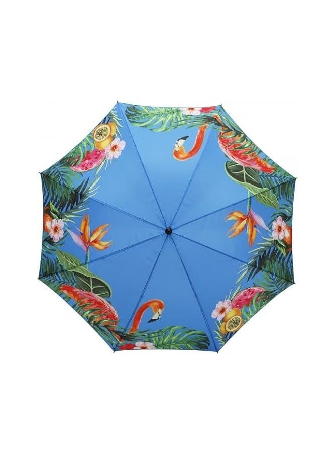 TA SPORT Folded Beach Umbrella with Tilt Portable Silver Coating Inside UV Protection Stripe for Travel Sun and Outdoor-Flamingo Beach Umbrella 200Cm - Image 1