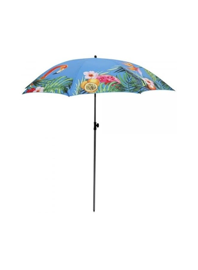 TA SPORT Folded Beach Umbrella with Tilt Portable Silver Coating Inside UV Protection Stripe for Travel Sun and Outdoor-Flamingo Beach Umbrella 200Cm - Image 2