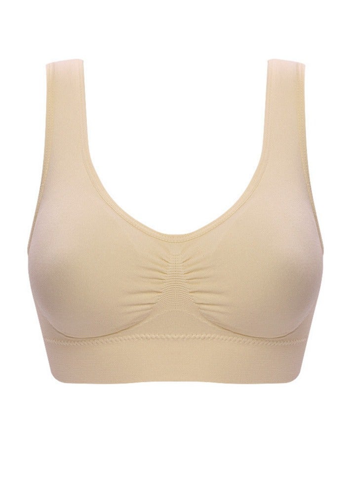 AROAQ Women Sports Bra, Fitness Sports Yoga Bra with Removable Padding,  Double-layer Seamless  Sports Bra without Rims, Comfortable Soft Bra for Workouts Running Yoga Trainings, (Size 4XL, Cream Color)  - Image 1