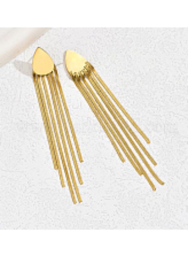 MANIKAN Women's Earring Stainless Steel Gold Dangle Earrings Long Tassel Drop Design Statement Fringe Metal Earrings - Image 2