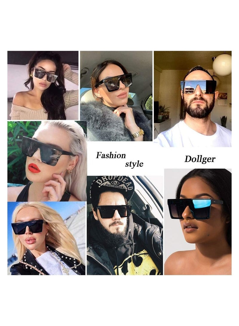 SYOSI Sunglasses, Square Oversized Sunglasses for Women Men, 2Pcs UV Protection Anti Eyestrain Big Flat Top Fashion Shield Rimless Shades, for Driving Traveling, All-match Sunglasses  - Image 5