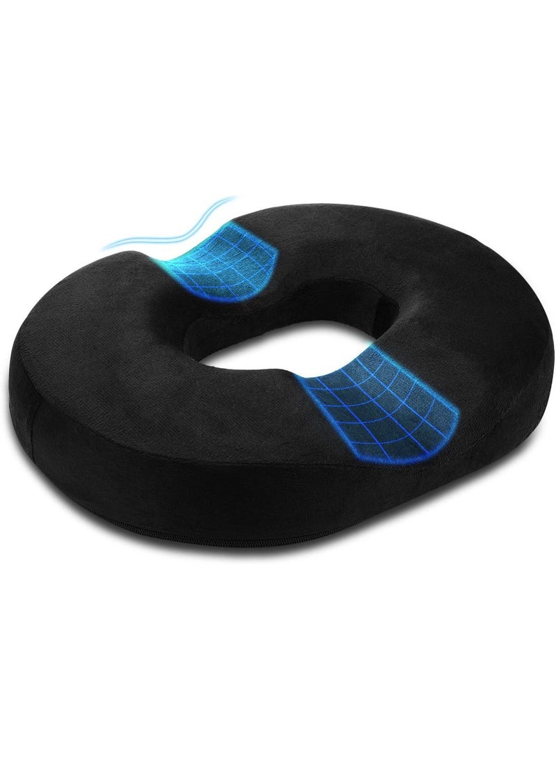 Donut Pillow Hemorrhoid Cushion - Memory Foam Donut Seat Cushion - Tailbone Pain Relief Cushion for Pregnancy,Bed Sores, Back, Sciatica,18 Inches Black - Image 1