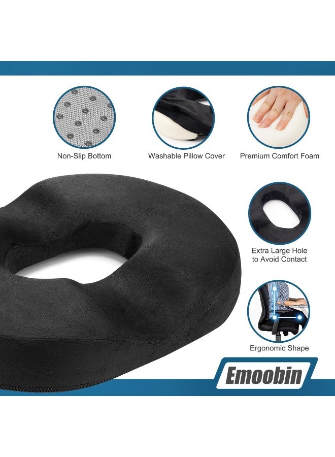 Donut Pillow Hemorrhoid Cushion - Memory Foam Donut Seat Cushion - Tailbone Pain Relief Cushion for Pregnancy,Bed Sores, Back, Sciatica,18 Inches Black - Image 2