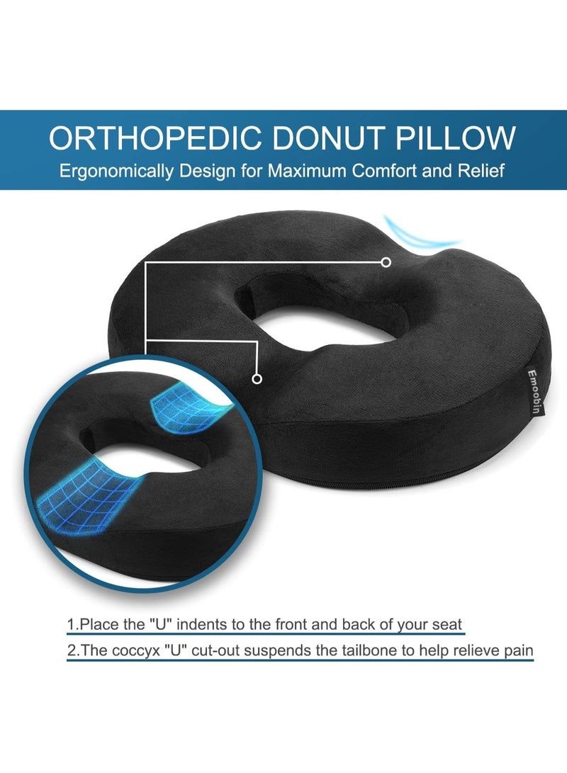 Donut Pillow Hemorrhoid Cushion - Memory Foam Donut Seat Cushion - Tailbone Pain Relief Cushion for Pregnancy,Bed Sores, Back, Sciatica,18 Inches Black - Image 3